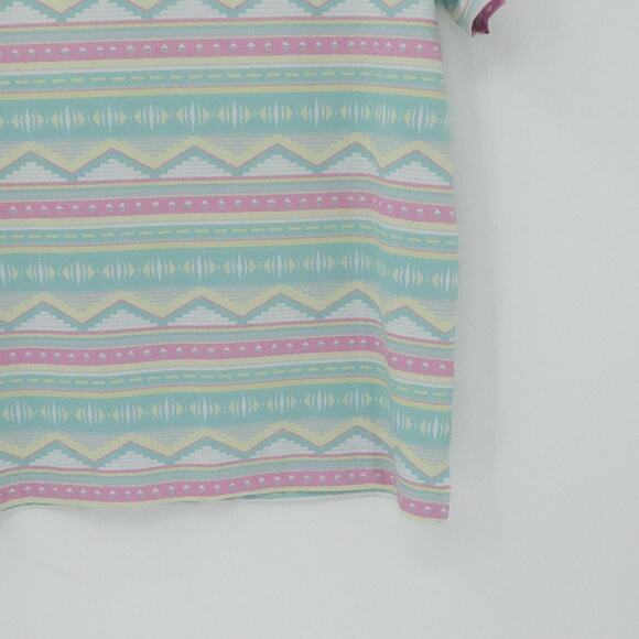 Bad Birdie Polo Shirt Mens Large Mint Pink Pastel Aztec Stripe Golf Performance - Picture 6 of 15